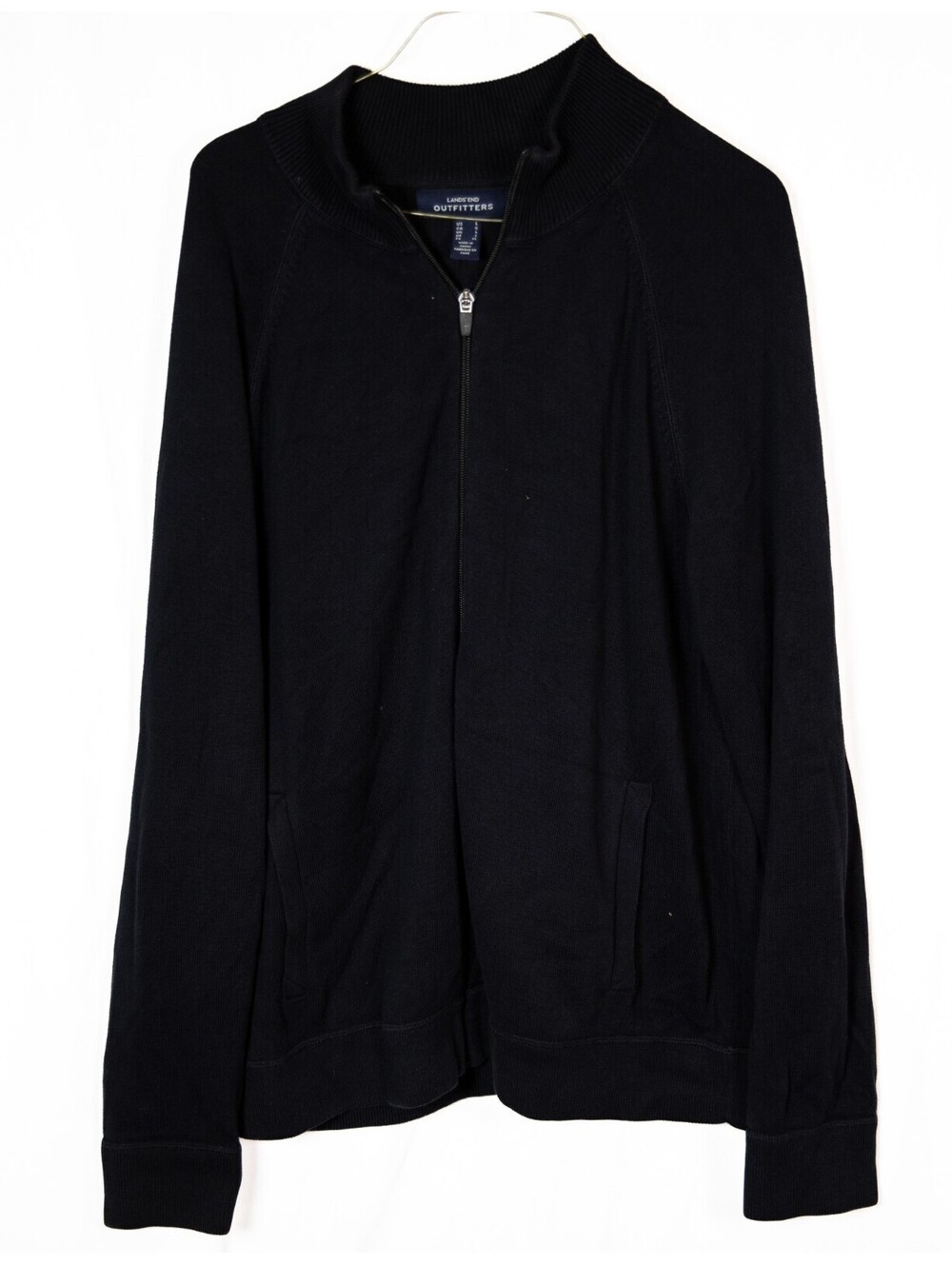 Lands’ End Black Full Zip Sweatshirt Cotton Fleece Zip Men's L